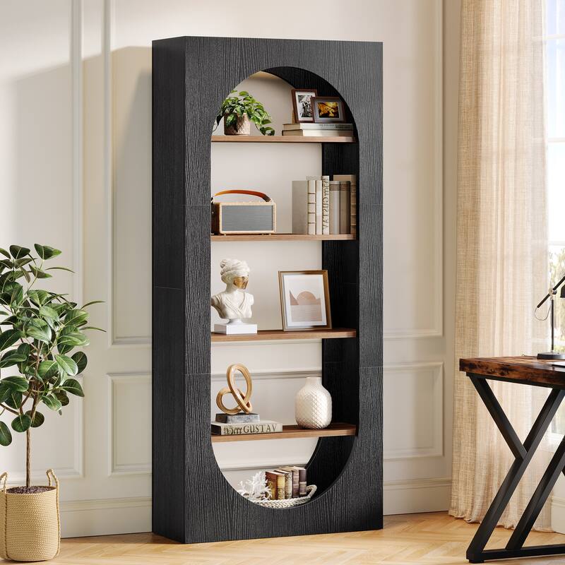 70.8" Tall Arched Bookcase, 5-shelf Modern Black Bookshelf (Set of 2) - 11.81" D x 31.5" W x 70.86" H