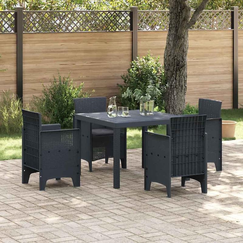 vidaXL Garden Dining Set 3/5 pcs Anthracite/Brown Polt rattan - 100 x 100 x 73 cm - Anthracite/ Anthracite/ 4 seater