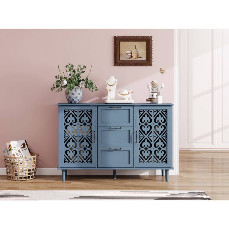 GDFStudio - American Classic Wooden Storage Cabinet with 2 Doors and 3 Drawers