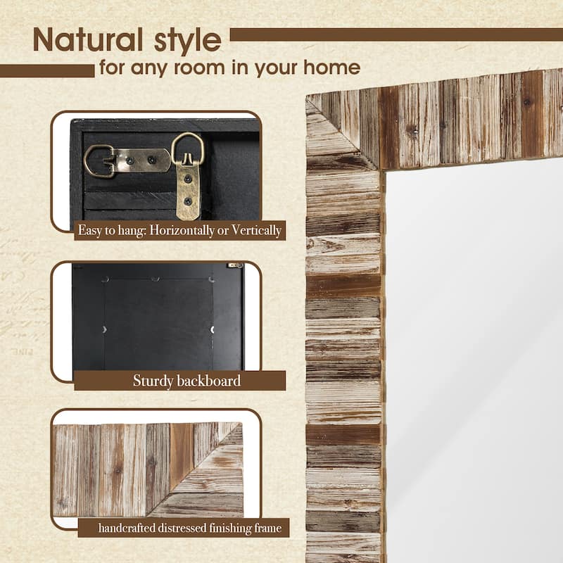 Glitzhome 40"× 30" Farmhouse Rectangle Wooden Frame Wall Mirror Bathroom-vanity Drawing Room Decor - 29.9" X 39.7"