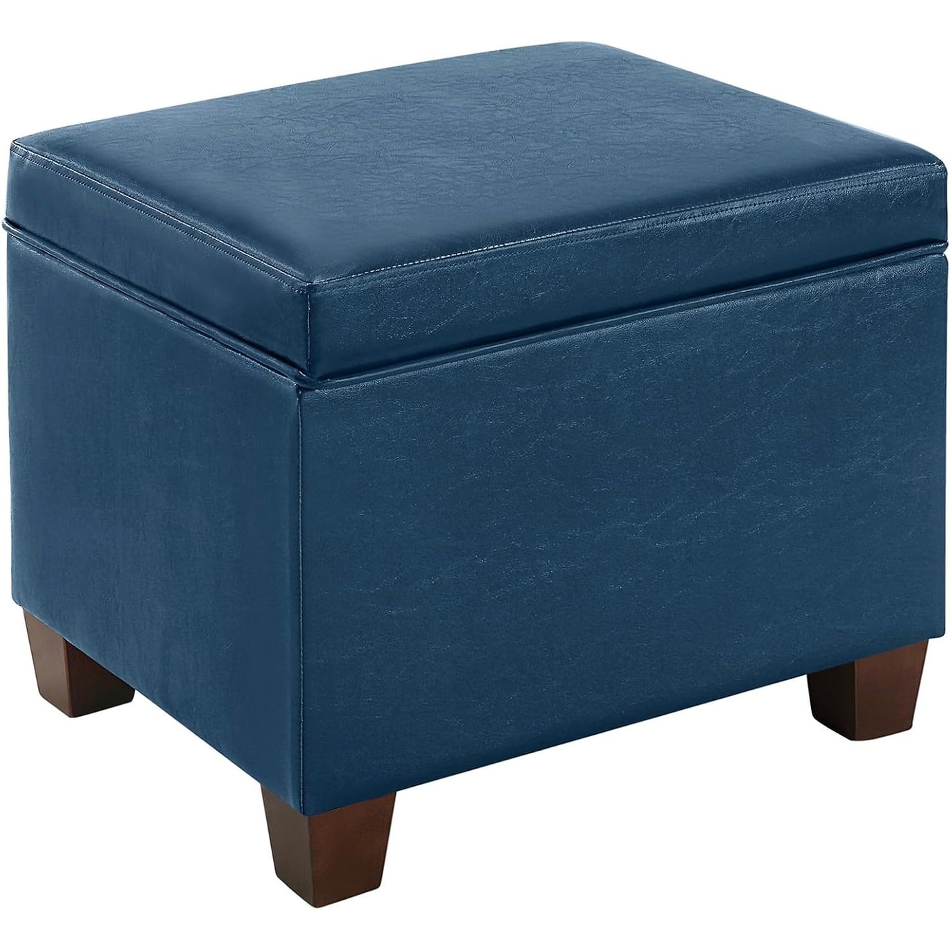 21.75-inch Storage Ottoman with Hinged Lid, Blue Vegan Leather