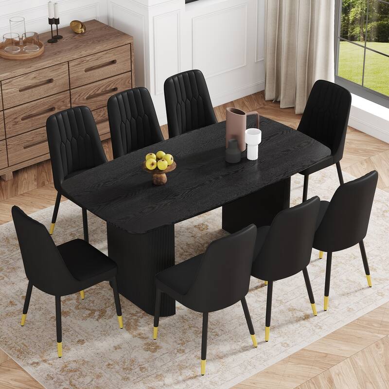 Simple Ergonomic Leather Dining Chairs Dining Table, Side Chairs with Metal Legs, Table & Chairs Set