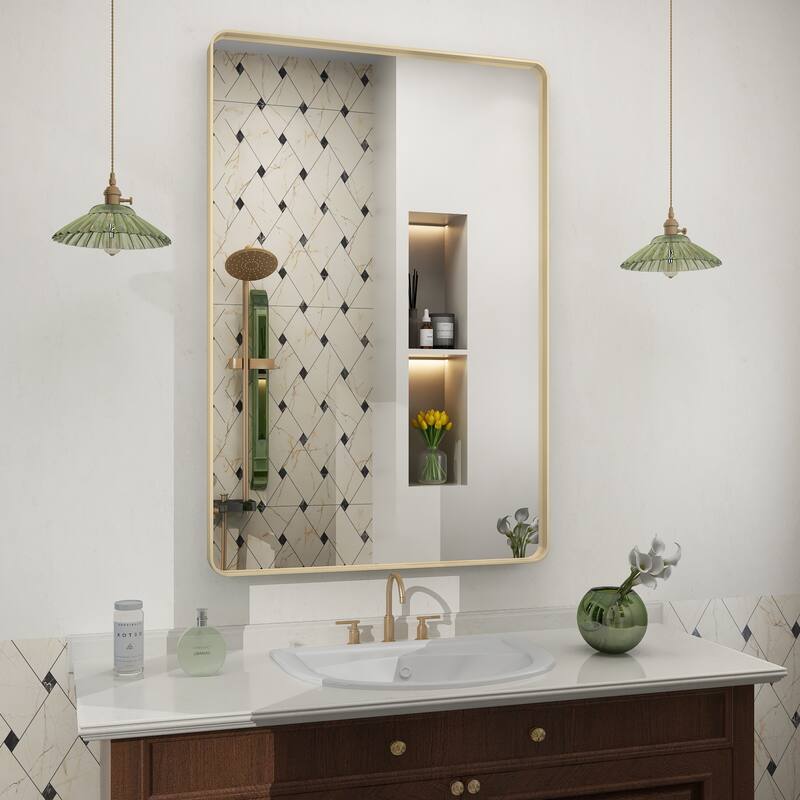 Modern Metal Frame Wall Mounted Bathroom Vanity Mirror - 36x24 - Gold