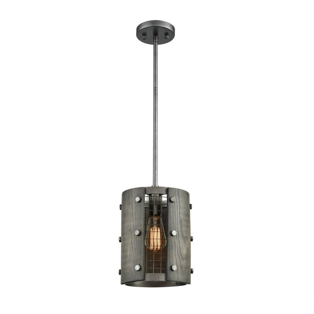 Kingsway Haven - One Light Mini Pendant Ash Gray/Dark Gray Wood Finish with Wood/Wire Mesh Shade