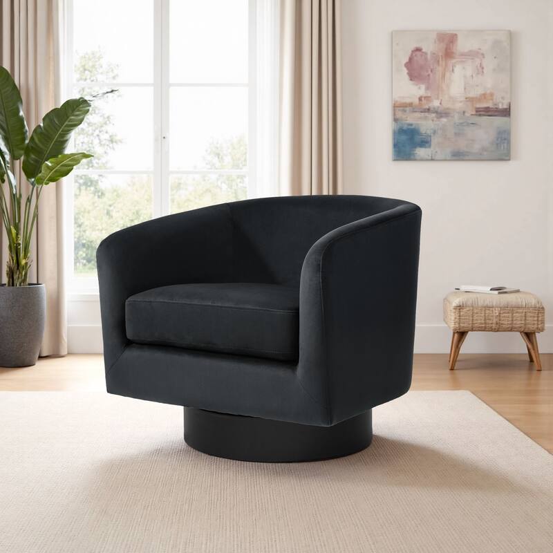 Modern Upholstered 360 degree Swivel Accent Arm Chair - 28" W × 25" D × 26" H - Black
