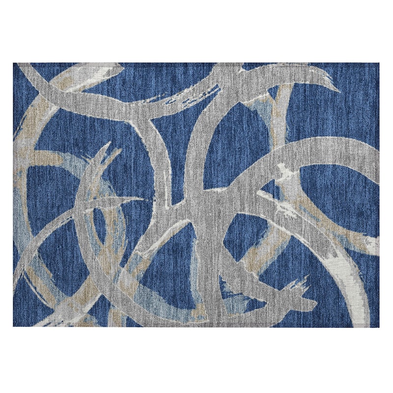 Machine Washable Indoor/ Outdoor Abstract Contemporary Chantille Rug