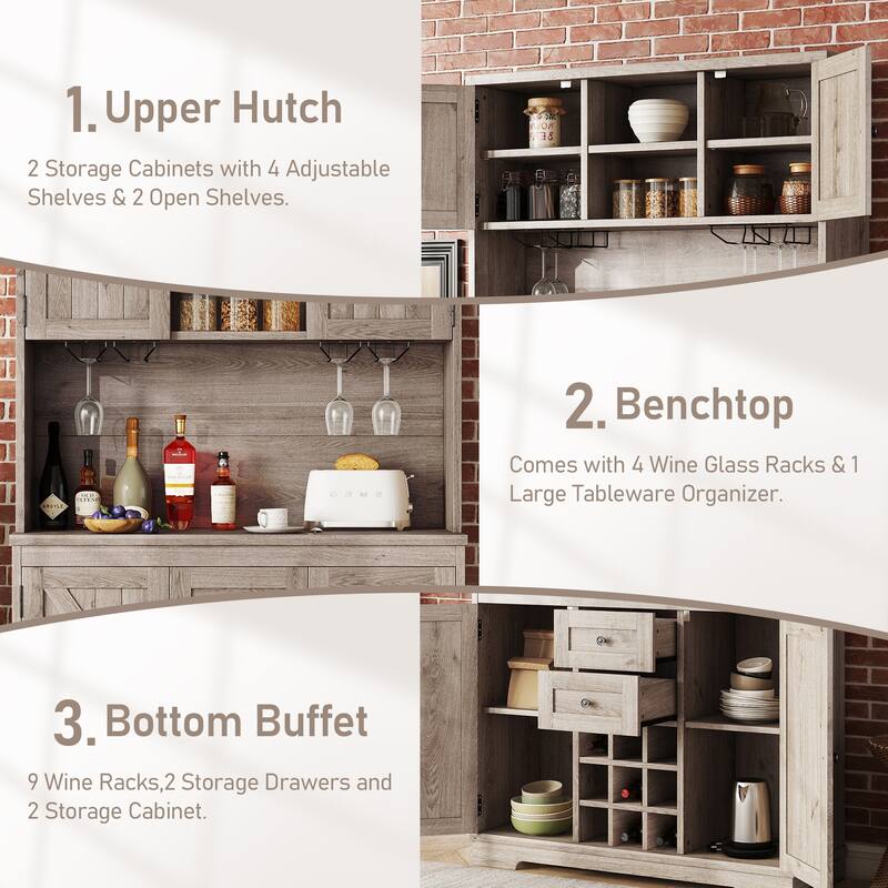 Coffee Bar Cabinet Kitchen Cabinet with Storage,Wine Cabinet with Drawers shelves and cabinets,Buffet Wine & Glass Racks