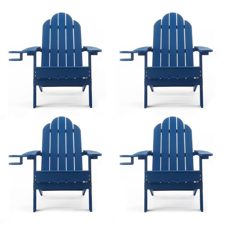 Foldable HDPS Plastic Weather Resistant Outdoor Patio Folding Adirondack Chairs With Cup Holder Set of 4 - 35"D x 30"W x 36.2"H
