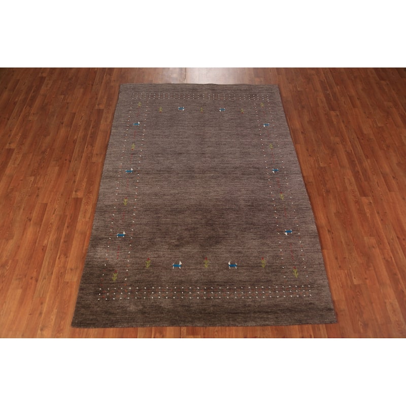 Brown Gabbeh Area Rug Hand-Knotted Oriental Tribal Wool Carpet - 5'2" x 7'6"