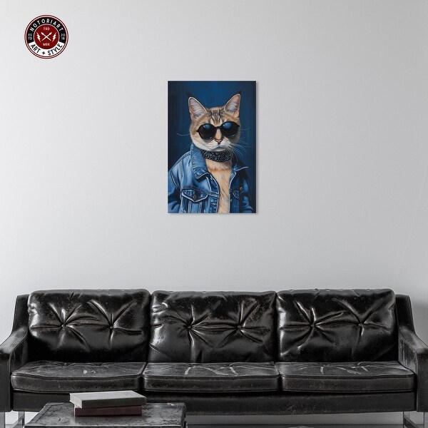 Denim Jacket Cat Canvas Quirky Cat Art Prints By Notoriart - On