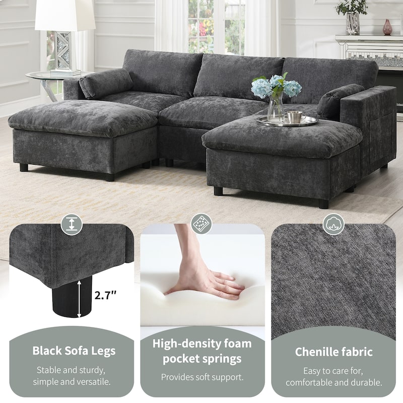 Modular Sectional Sofa Chenille Upholstered Sleeper Couches Bed