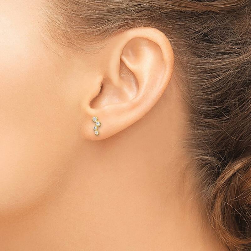 Curata 3.5mm 14k Madi K 4-Cubic Zirconia Bezel Set Post Earrings