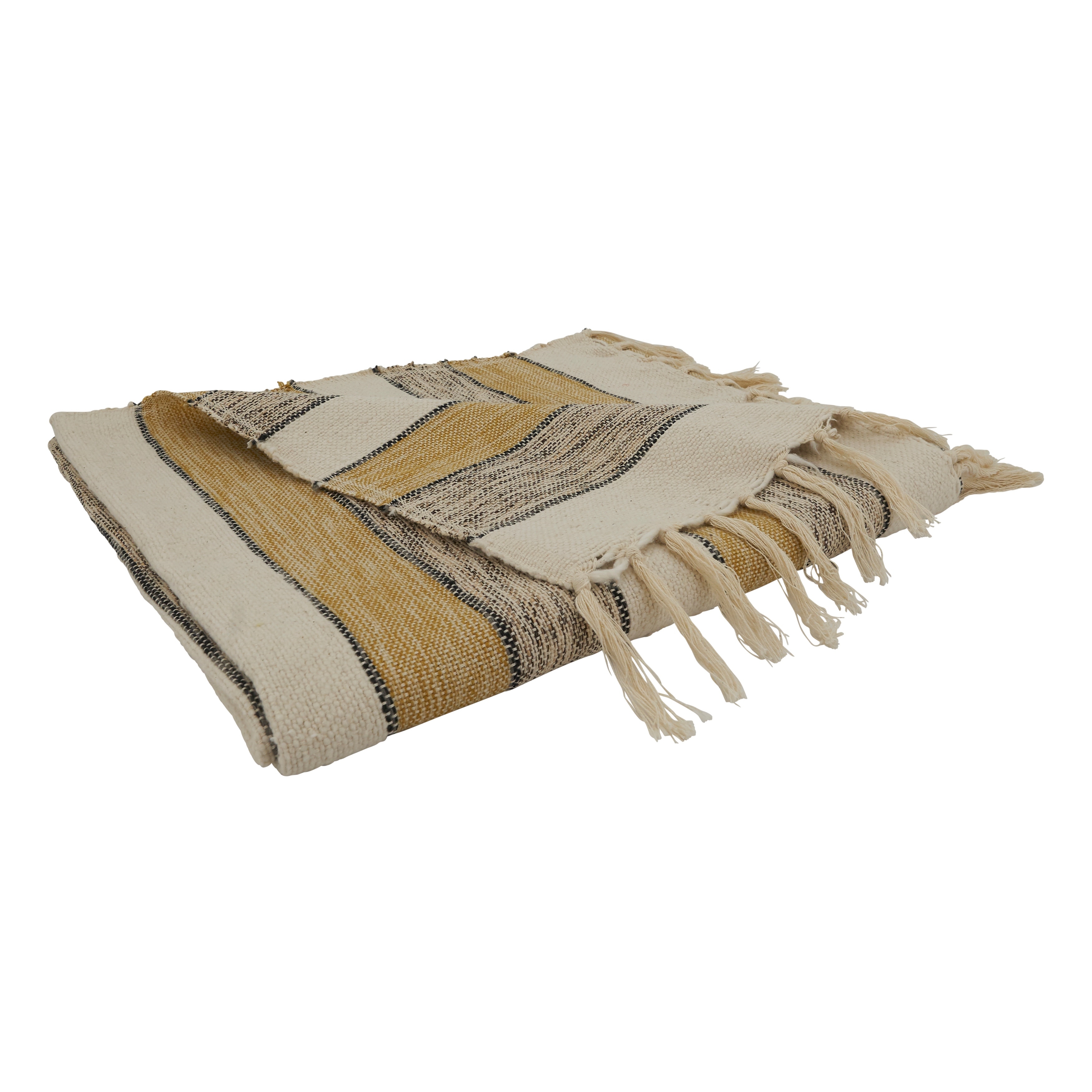 Cotton Throw Blanket With Striped Design