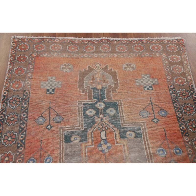 Hand Knotted Oriental 100% Wool Carpet Traditional Geometric Oranges & Rust Sirjan Area Rug - 6' 4'' X 3' 7''