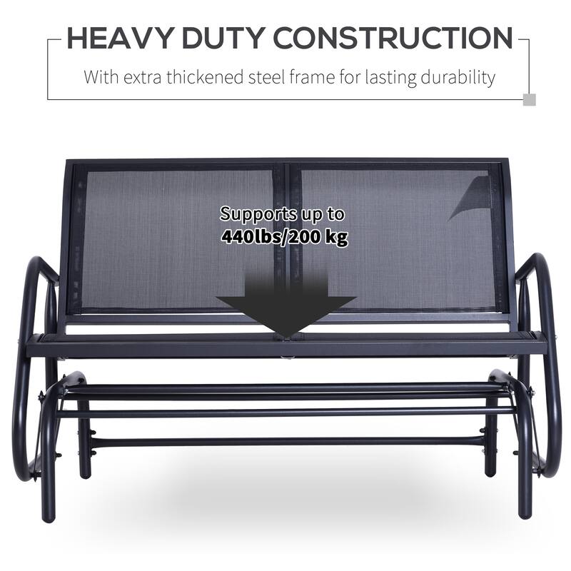 2-Person Outdoor Glider Bench, Patio Double Swing Rocking Chair Loveseat with Powder Coated Steel Frame for Garden, Porch