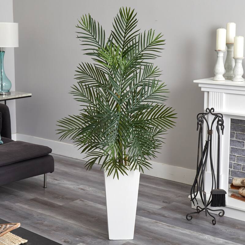 Artificial Palm Tree 5ft Indoor Outdoor, White Planter, Tropical Decor, UV Resistant, Home Office Accent