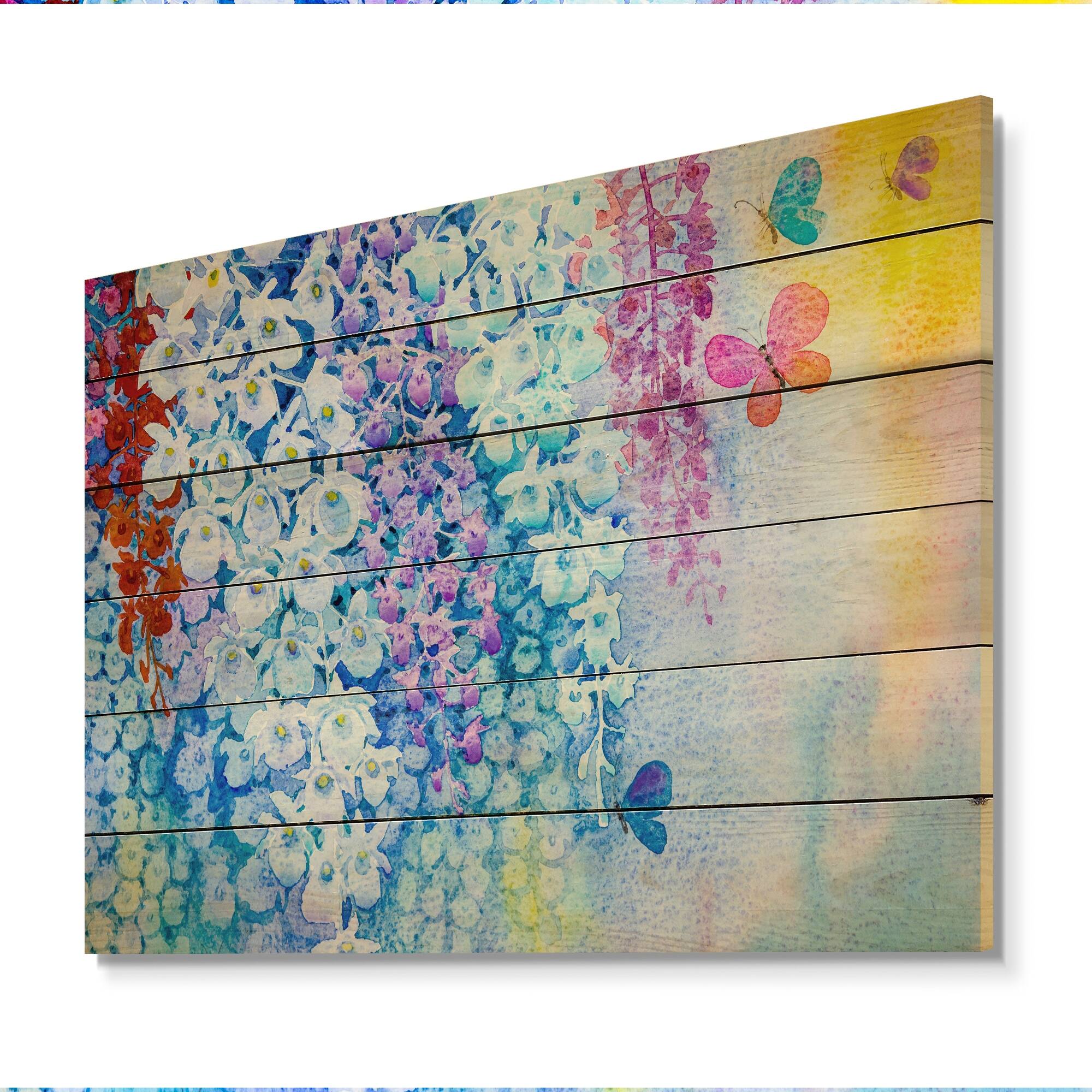Designart 'Colorfull Blooming Flowers Composition X' Traditional Wood
