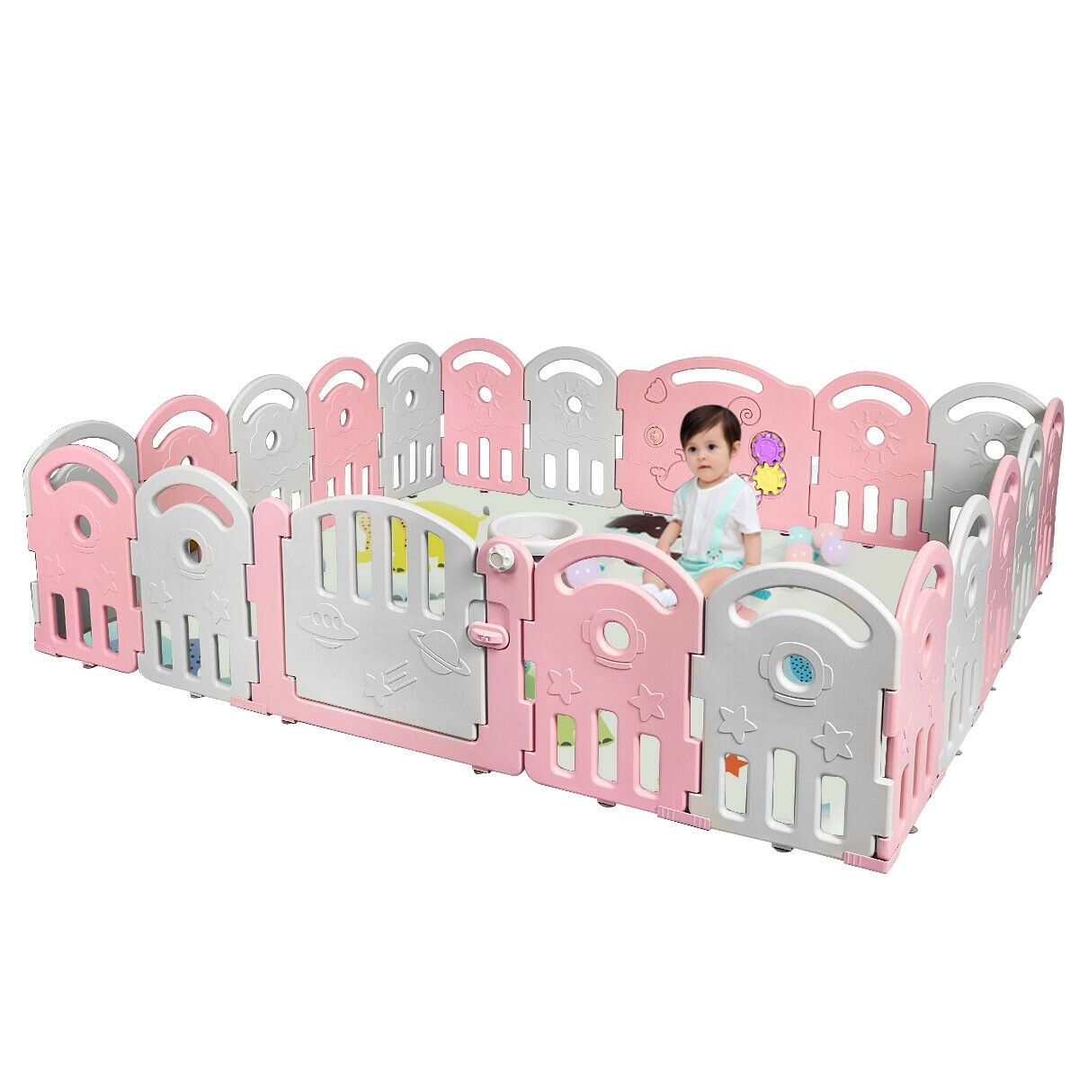 Shop 20 Panel Playpen With Music Box Basketball Hoop Pink