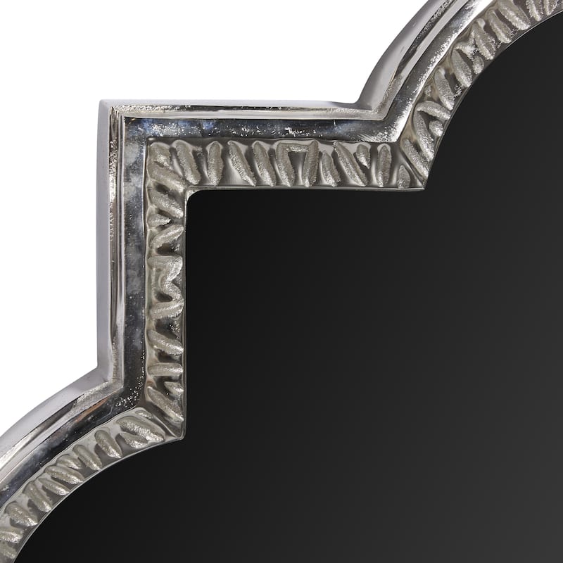 Aluminum Metal Quatrefoil Engraved Room Wall Mirror - Gray - Roche River Decor
