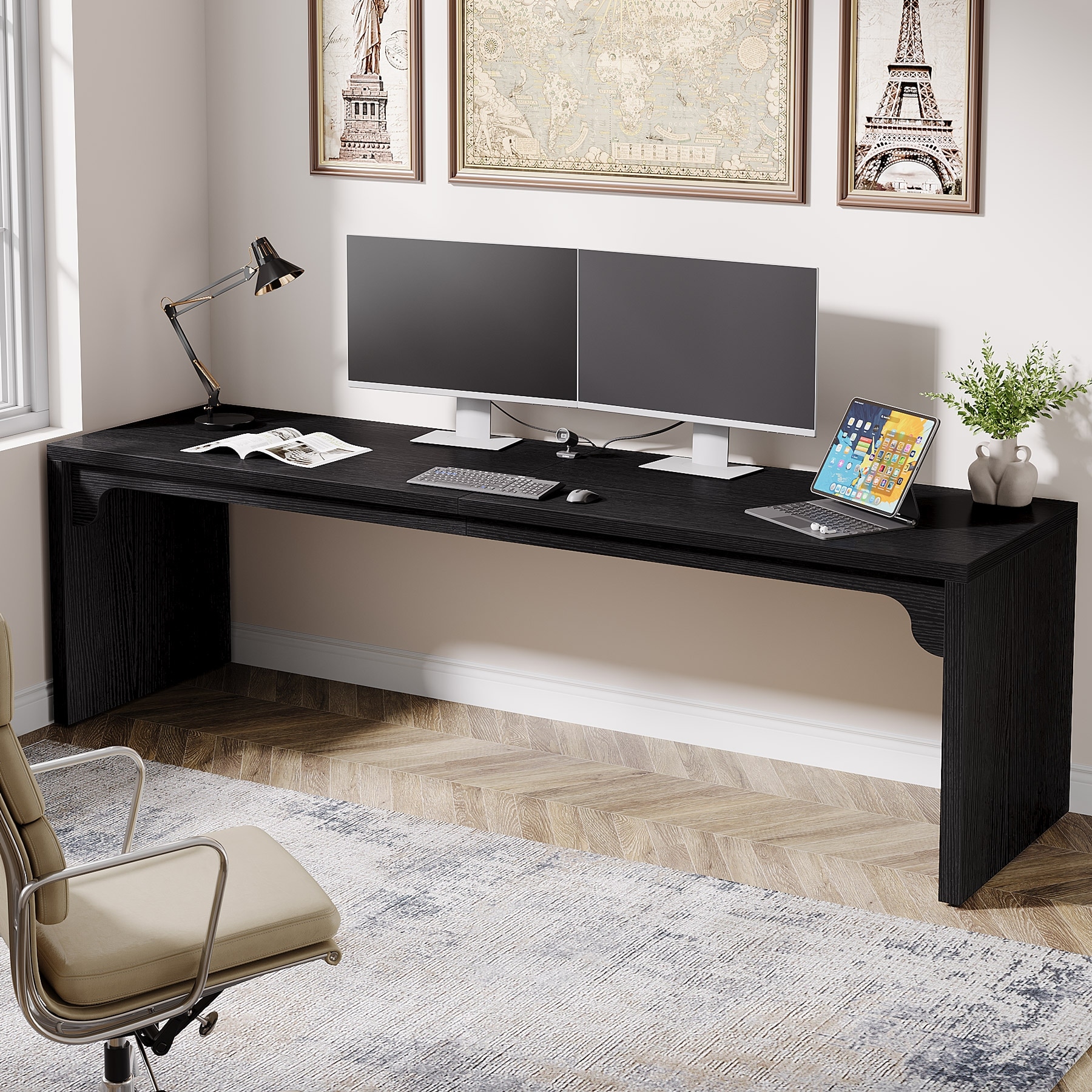 78.7 Inches Long Computer Desk, Wooden Extra Long Desk Double Desk