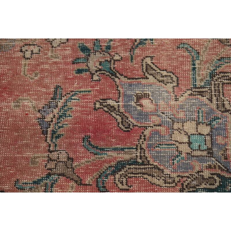 Pink Tabriz Persian Vintage Rug Hand-Knotted Wool Carpet - 7'8" x 10'8"