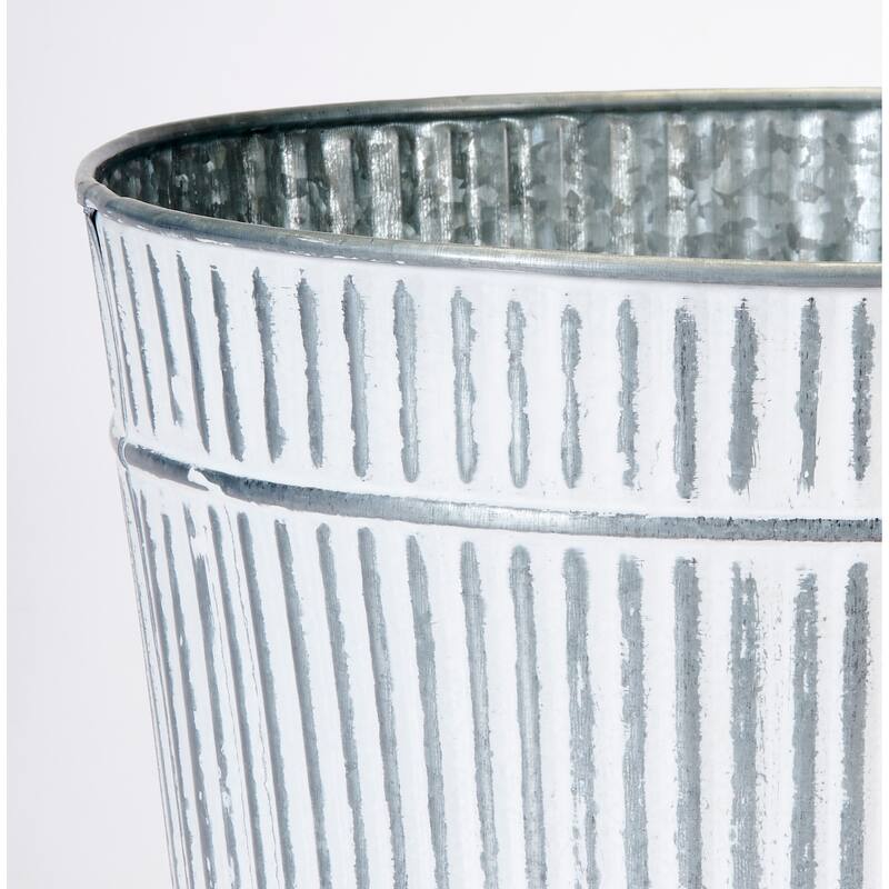 10.5" Galvanized Rustic Metal Planter Pail with White Distressed Paint, Set of 3