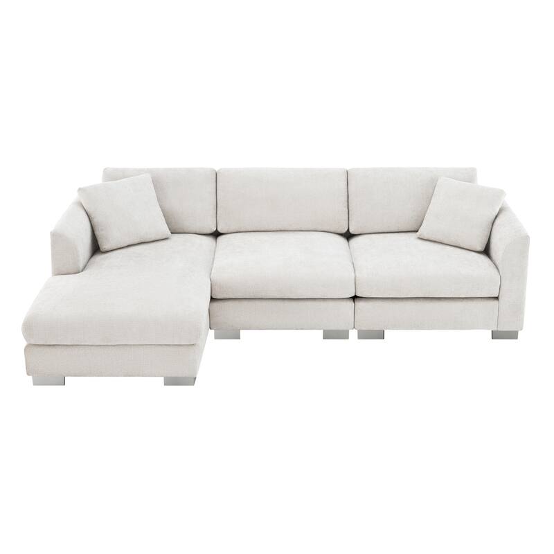 L-Shaped Sectional Sofa with Chaise Lounge, Oversized Chenille Upholstered Sofa, 4 Seater Sofa with 2 Throw Pillows