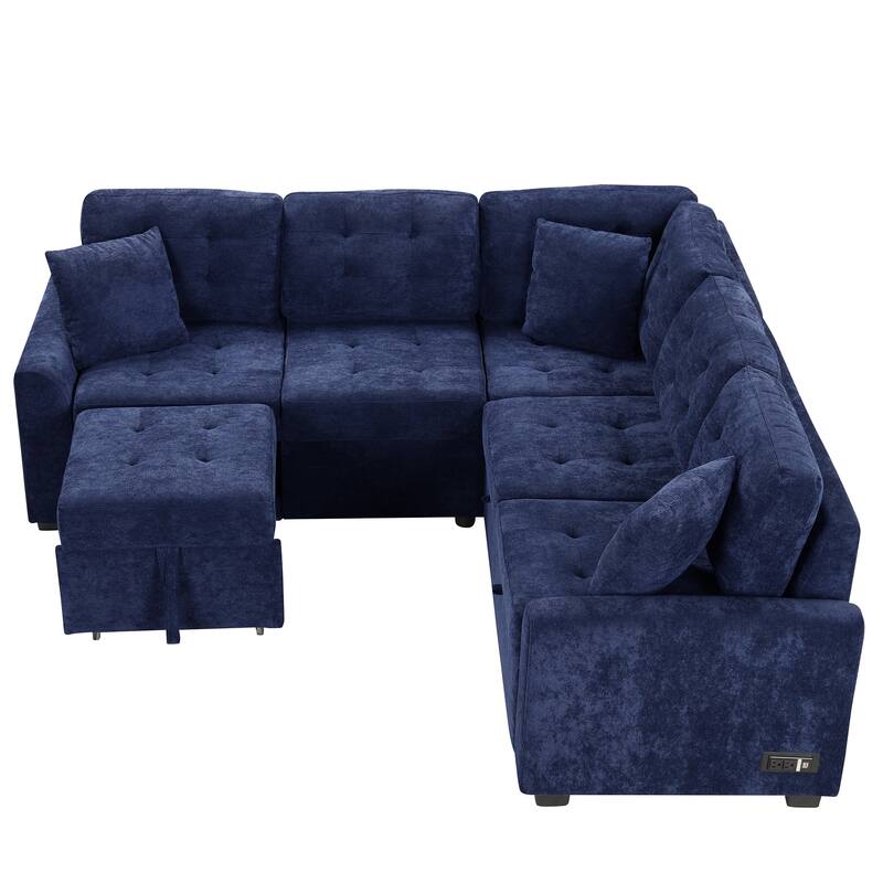 Nestfair L-shape Sofa Bed Pull-out Sleeper Sofa with Wheels and USB Ports and Power Sockets