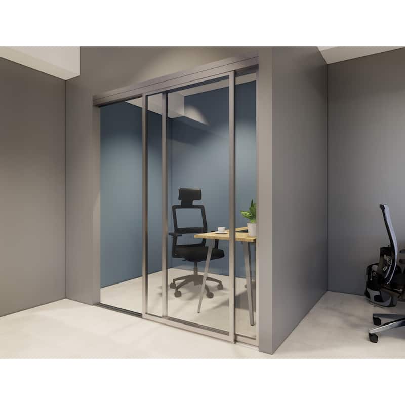 2 Sliding Clear Glass Panels, Office Entrance Kit, Fast Setup, Quality, Smart Design