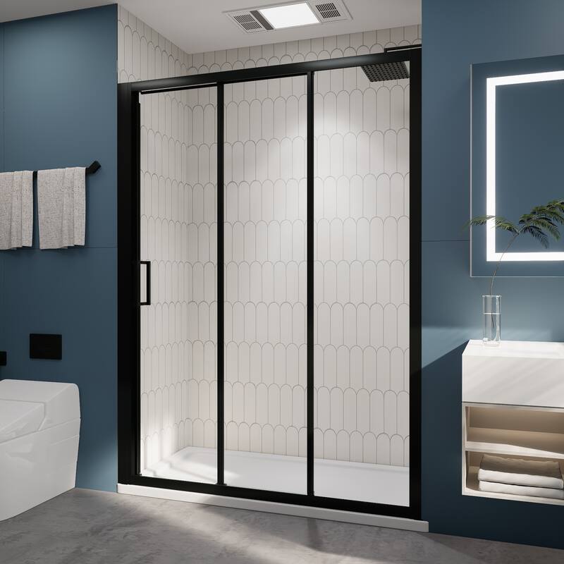 3-Panel Sliding Framed Shower Door in Matte Black Finish