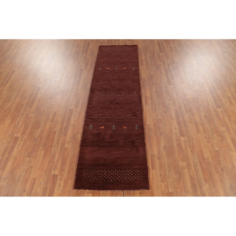 Gabbeh Oriental Runner Rug Hand-Knotted Wool Carpet - 2'9"x 9'9"