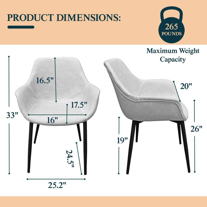 Markley Leather Dining Chair with Iron Legs Set of 4 Modern Accent Armchair