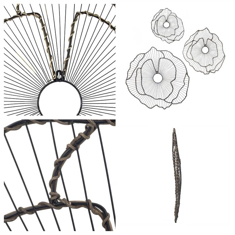 Set of 3 Metal Flowers Wall Decor,Transitional Wall Floral Sculpture