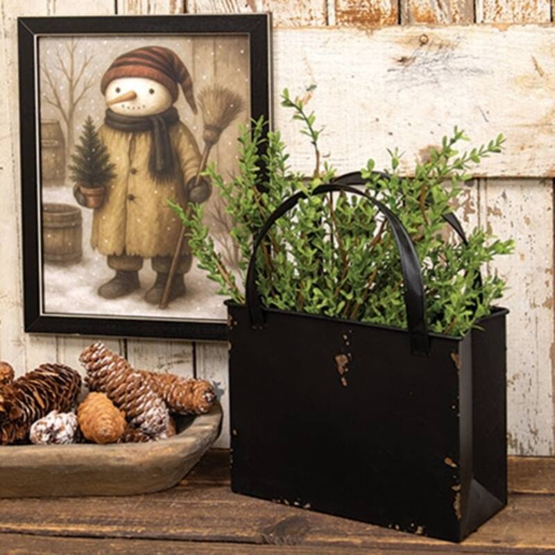 Distressed Black Metal Tote Bag Planter with Handles