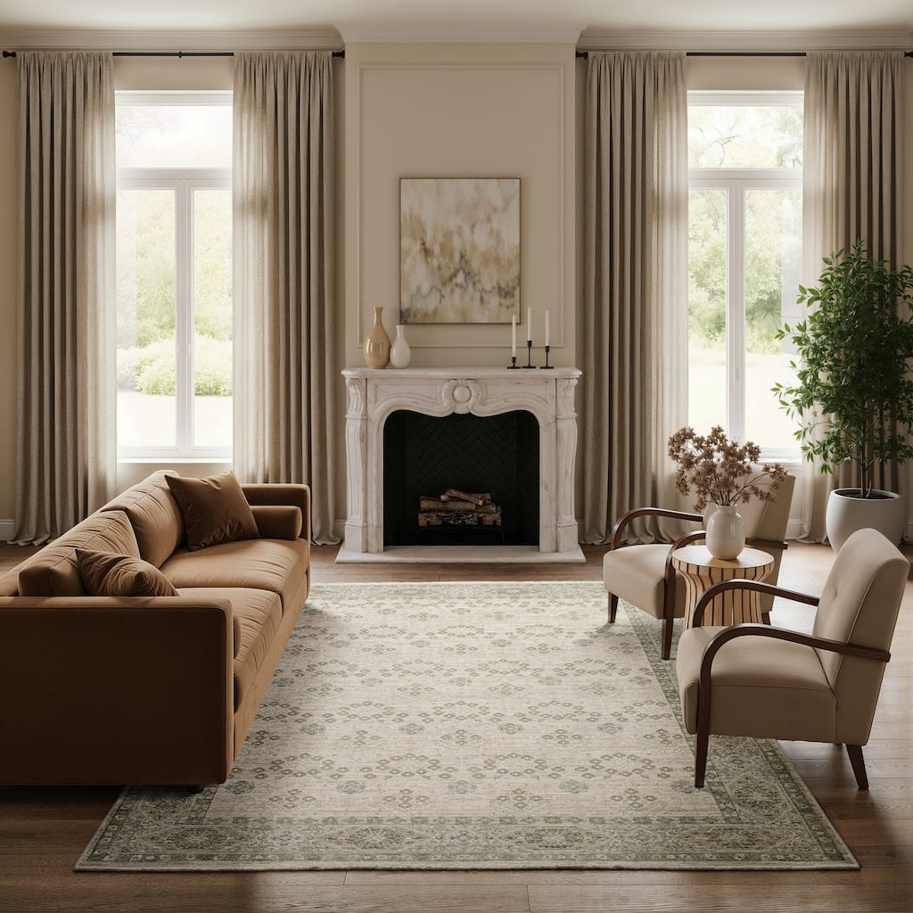 Kellan Floral Oriental Beige/ Green Area Rug-
