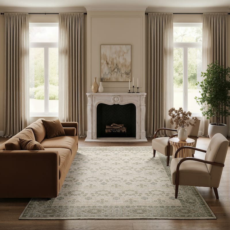 Kellan Floral Oriental Beige/ Green Area Rug-