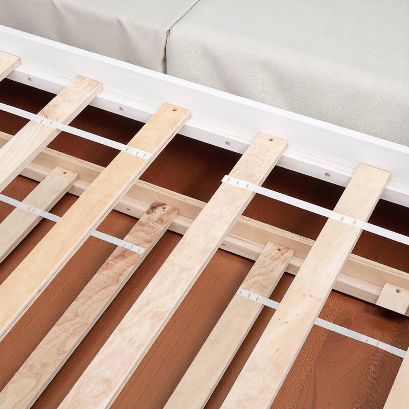 Twin Size Wooden Platform Bed with Trundle, Headboard and Footboard, Space-Saving Design for Guest or Small Bedroom