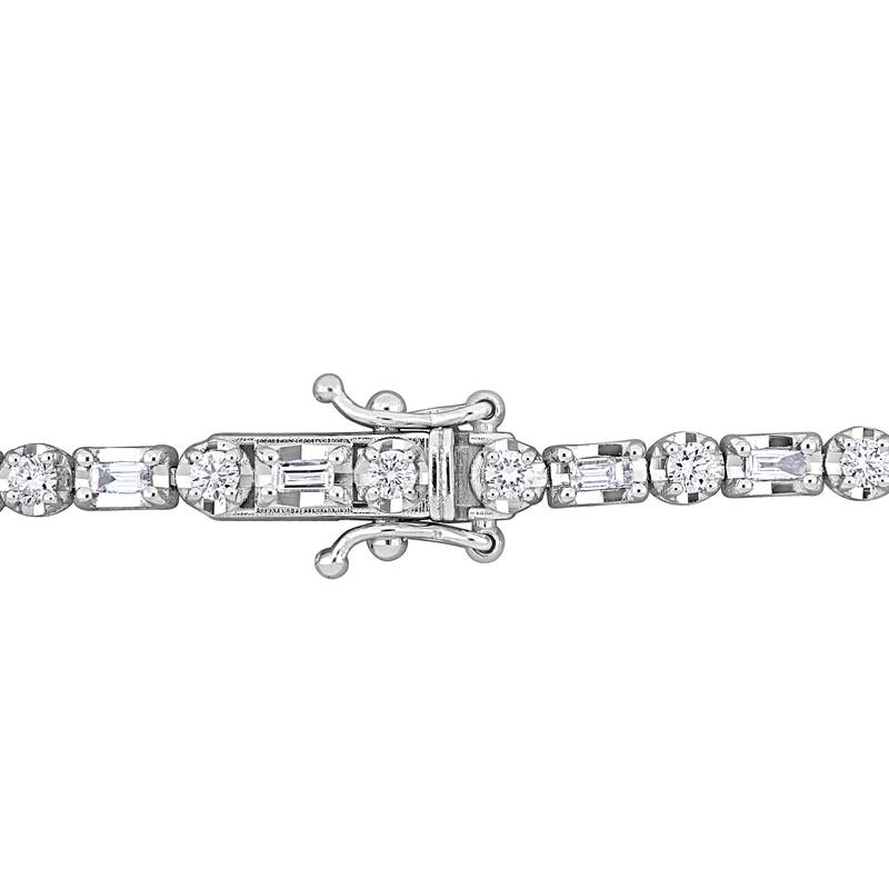 Miadora 14k White Gold Round and Baguette Diamond Tennis Bracelet 1 3/5ct TDW