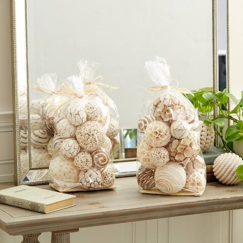 Brown Dried Plant Material Coastal Orbs & Vase Filler (Set of 2) - 8 x 8 x 15
