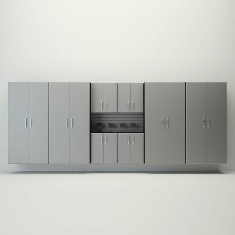 14 Piece Slatwall Panel, Cabinet, Bin Storage Set - Silver Slat Wall/Silver Cabinet - Silver