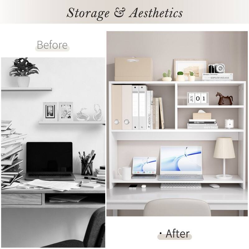 Desktop Shelf Bookshelf Storage for College Dorm Office Home, White
