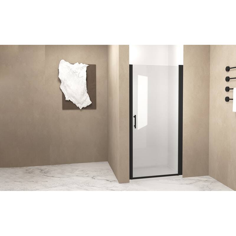31-30"x 72" Pivot Shower Door, Aluminum Frame, Half Frame ,1/4"(6mm) Tempered Glass Explosion Proof Film,Stainless Steel Handle