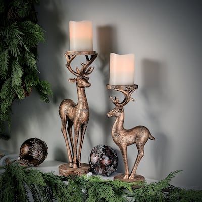 12-16" Resin Deer Candle Holders Set of 2