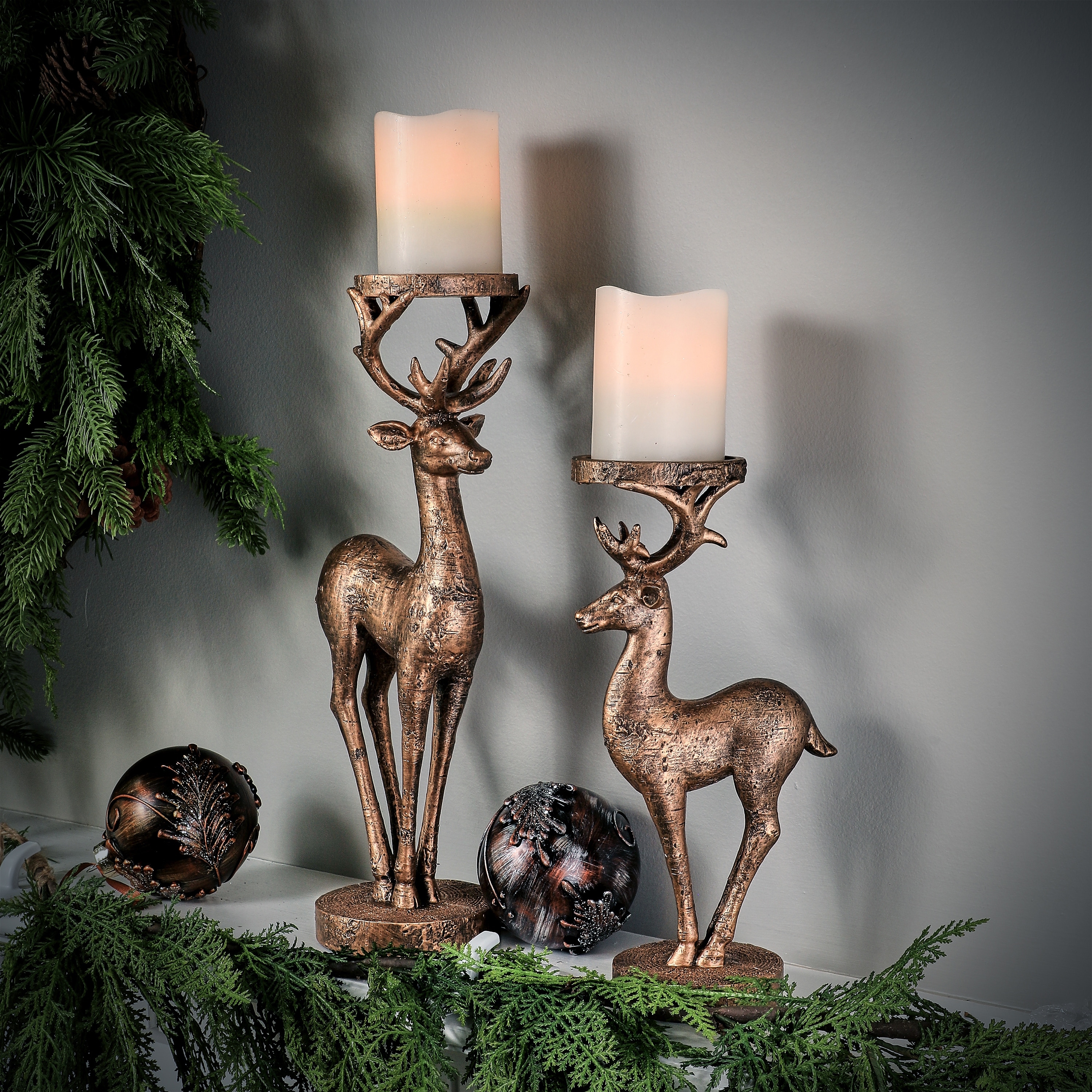 12-16" Resin Deer Candle Holders Set of 2