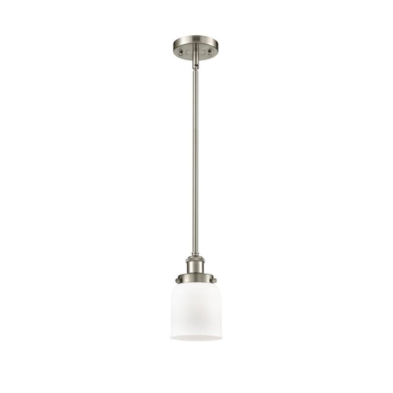 Innovations Lighting Small Bell 5" Wide Mini Pendant - Rod Hung - Brushed Satin Nickel / Matte White