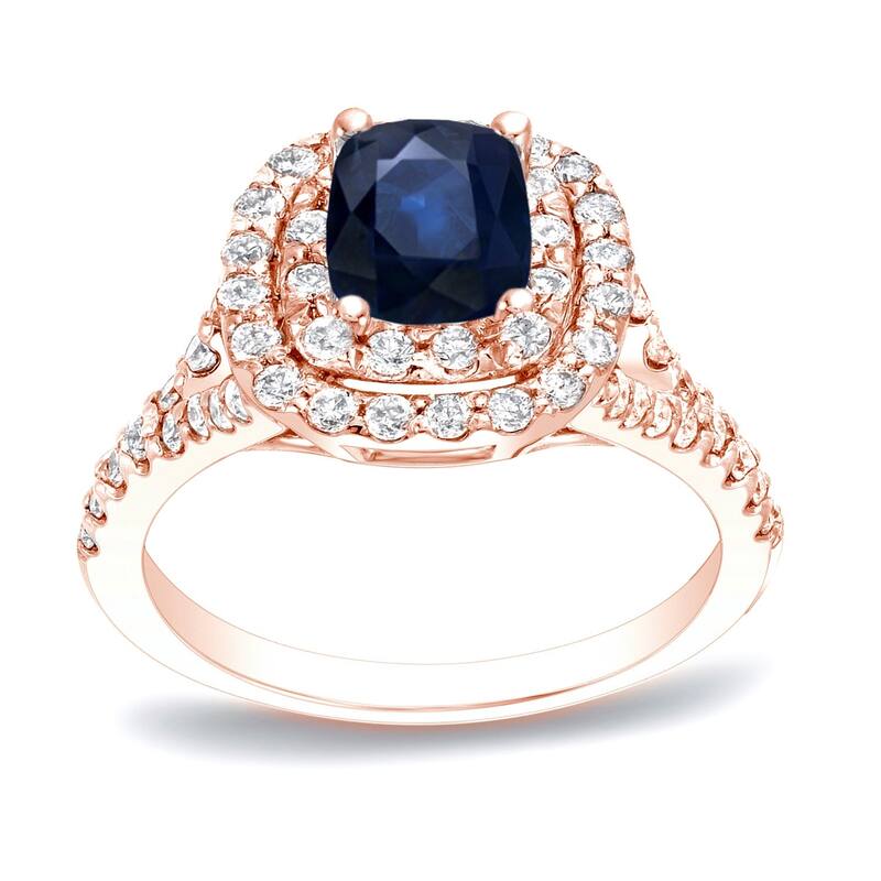 Auriya 14k Gold 1/2ct Cushion-cut Sapphire and Diamond Halo Engagement Ring 3/4ctw (H-I, SI1-SI2) - Rose - 4
