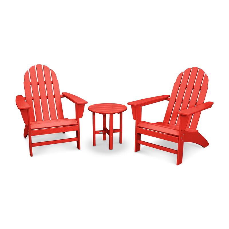 POLYWOOD Vineyard 3-piece Outdoor Adirondack Chair and Table Set - Sunset Red