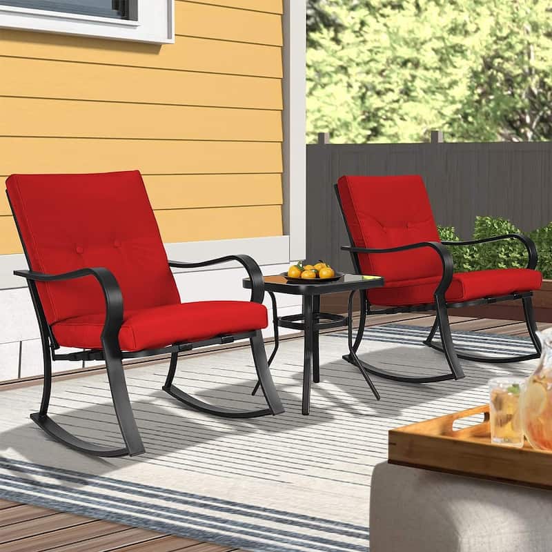 3-piece Rocking Chair Patio Bistro Set with Side Table