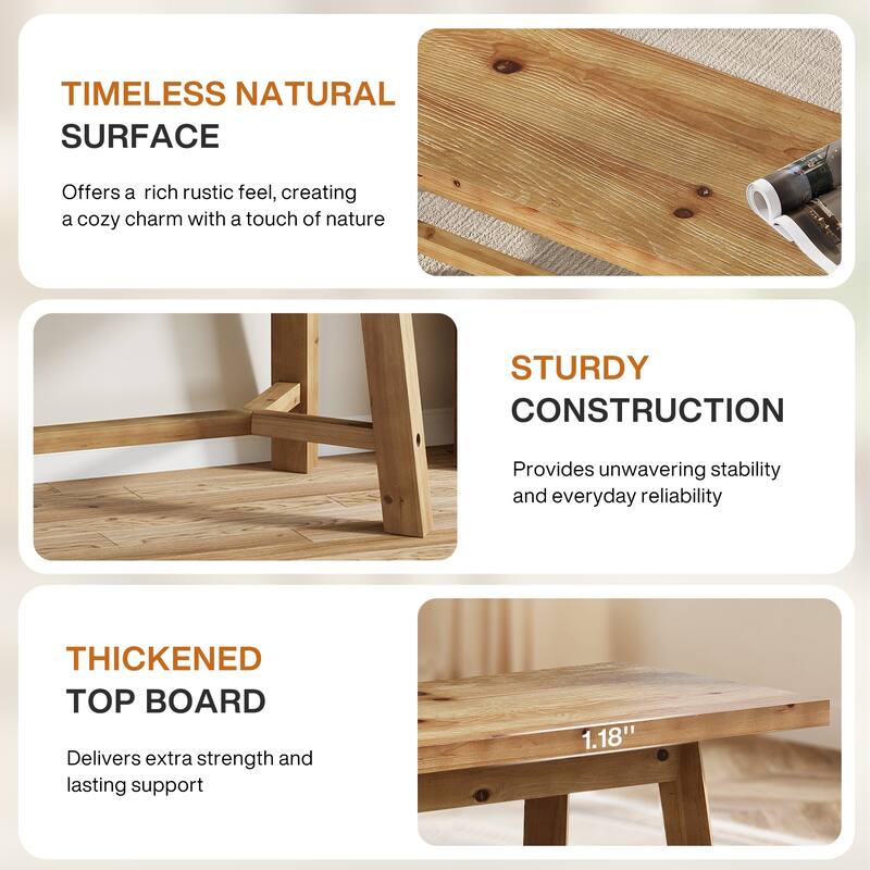 55'' Solid Wood Dining Bench, Farmhouse Long Bench for Kitchen Entryway