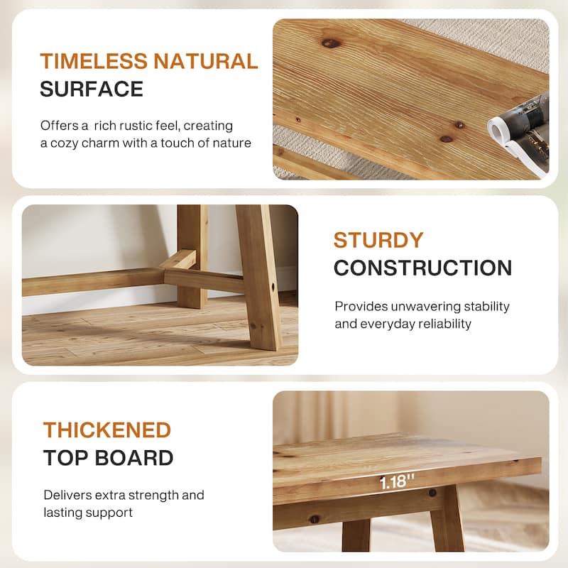 55.1'' Solid Wood Dining Bench, Farmhouse Real Wood Kitchen Bench Long Entryway Bench